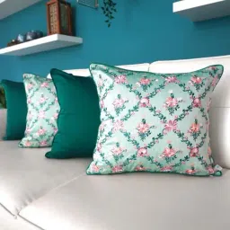 TARA Sparkling Homes Paradise Teal Blue Cotton Cushion Cover - Set of 4-image-35