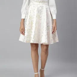 Cation White Printed A-Line Skirt-56