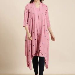 SHOWOFF Pink Regular Fit Anarkali Kurta With Jacket-image-72