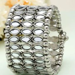 Moedbuille Mirrors Studded Antique Afghan Design Silver Plated Handcrafted Tribal Bracelet-19