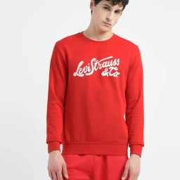 Levi's Red Cotton Regular Fit Logo Printed Sweatshirt-image-5