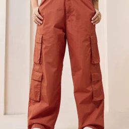 Bewakoof Rust Relaxed Fit High Rise Parachute Pants-image-64