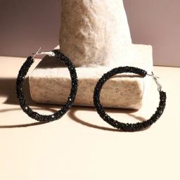 Sohi Embellished Cluster Black Hoop Earrings-27