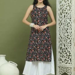 Jompers Black Regular Fit Floral Print Kurtas-picture-14