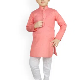 SG YUVRAJ Boys Peach-Coloured Self Design Kurta with Pyjamas-0
