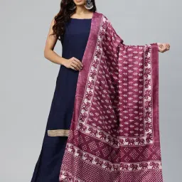 One Femme Magenta Silk Printed Dupatta-image-33