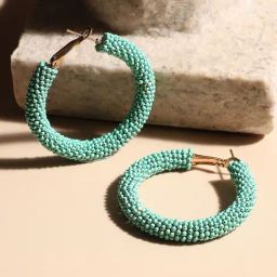 Sohi Beaded Cluster Mint Green Hoop Earrings-image-2