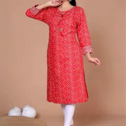 Miravan Red Straight Printed Kurta image 4