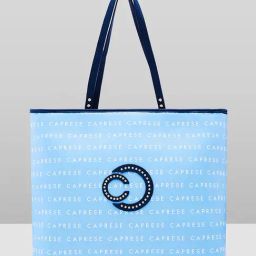Caprese Blue Topaz Logo Faux Leather Tote-image-7