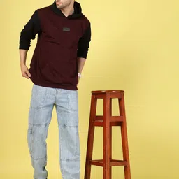 Rigo Men Wine Colourblocked Fleece Hooded Sweatshirt-picture-3
