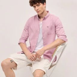 The Bear House Pink Slim Fit Solid Shirt-image-89