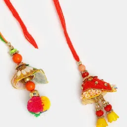 NVR Red Beaded Lumba Rakhi with Roli Chawal - Set of 2 image 4