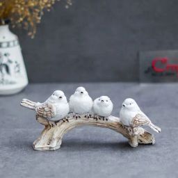 eCraftIndia White Polyresin  Bird Statues Sitting on Tree Branch Showpiece-image-86