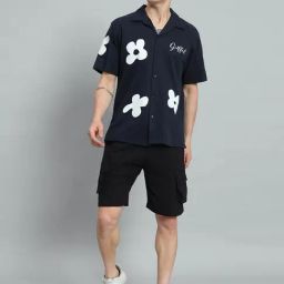 Griffel Navy Blue Cotton Loose Fit Printed Co-Ord Set-image-44