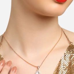 Zaveri Pearls Rose Gold Austrian Diamond Drop Shape Pendant & Chain-ZPFK16812-33