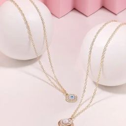 Zaveri Pearls Set of 2 Blue & Gold Tone Austrian Diamonds Evil Eye Pendant & Chain-ZPFK16828-70