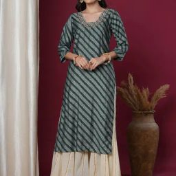 Fashor Teal Green Muslin Embellished Kurta-picture-23