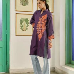 House Of Chikankari Purple Cotton Embroidered Kurti-28