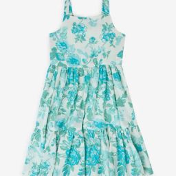 Utsa Kids by Westside Aqua Floral Pattern Cotton-Blend Tiered Dress-image-16