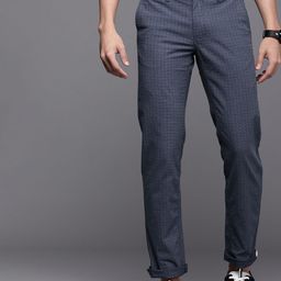 Louis Philippe Sport Men Blue Checked Tapered Fit Chinos Trousers-image-54