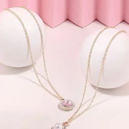 Zaveri Pearls Set of 2 Purple Austrian Diamonds & Pearls Contemporary Pendant & Chain-ZPFK16830-69