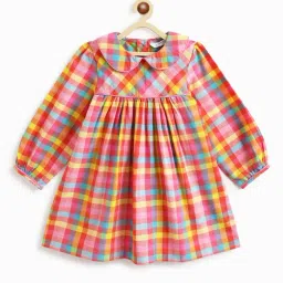 Campana Girls Pink & Multicolour Checks Dress-image-75