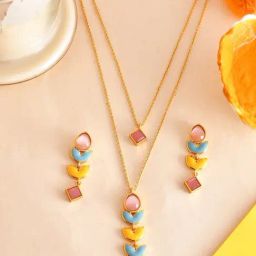 Voylla Forever More Yellow Blue Necklace Set-image-89