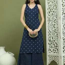 Jompers Navy Blue Cotton Regular Fit Floral Print Kurtas-image-75