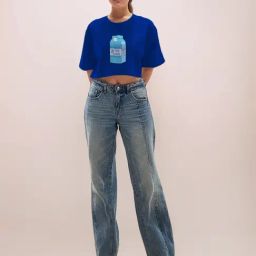 Zink London Blue Cotton Graphic Cropped T-Shirt-picture-30