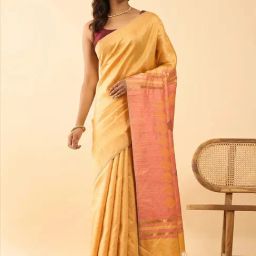 Taneira Yellow Silk Woven Saree With Unstitched Blouse-image-68