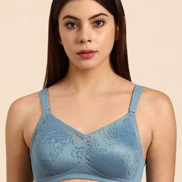Triumph Women Blue Lace Non Padded Lace Minimizer Bra 100I526-picture-40