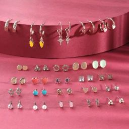 Zaveri Pearls Set of 25 Multicolor Classy Contemporary Studs Drops & Semi Hoops Earring-ZPFK16816-3