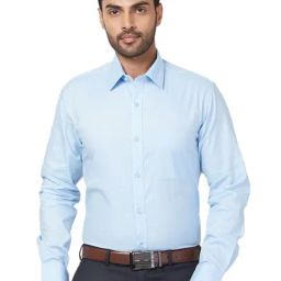 Raymond Blue Cotton Slim Fit Texture Shirt-image-90