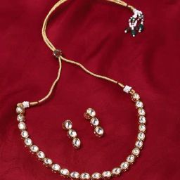 Voylla Kundan Gold Plated Brass Necklace Set-image-1