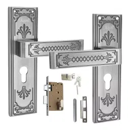 Atom 20.3 cm (8 inch) Zinc Matte Finish Silver Door Lock Set, NEXON_C.Y-B/S.O.S.K-92