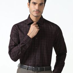 Blackberrys Slim Fit Checked Spread Collar Pure Cotton Formal Shirt-image-68