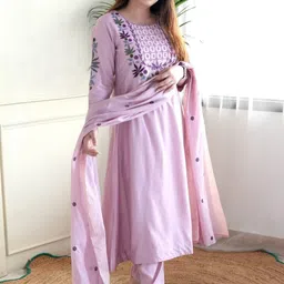 KALINI Floral Yoke Design Mirror Work Chanderi Silk A-Line Kurta With Trouser And Dupatta-23