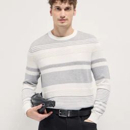 The Bear House Grey Cotton Regular fit Stripes T-Shirt-image-40