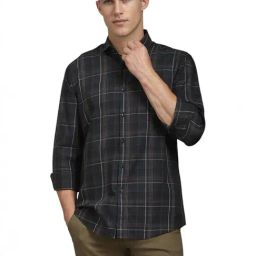 Louis Philippe Grey Cotton Slim Fit Checks Shirt-picture-33