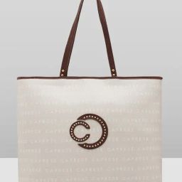 Caprese Beige Topaz Logo Faux Leather Tote-image-81