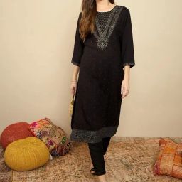 Indo Era Black Embroidered Straight Kurta-picture-46