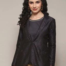 Biba Crol Black Straight Fit Blazer-image-56
