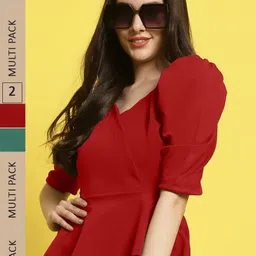 Fabflee Pack Of 2 Puff Sleeves Peplum Top-picture-12