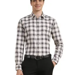 Allen Solly White Cotton Slim Fit Checks Shirt-picture-9