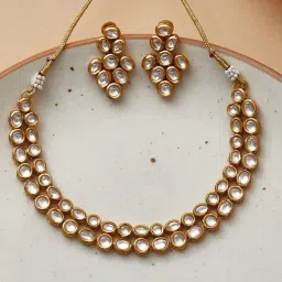 Voylla Dual Layer Kundan Studded Necklace Set-image-9