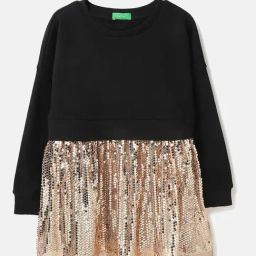United Colors of Benetton Girls Black & Gold Embellished Full Sleeves Dress-image-45