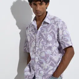 WES Casuals by Westside Lilac Floral Relaxed-Fit Cotton Shirt-picture-37