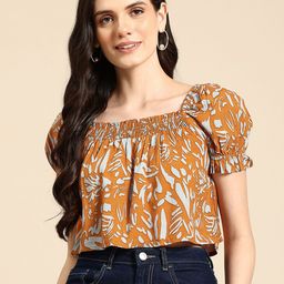 Mast & Harbour Printed Puff Sleeve Top-picture-55