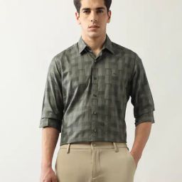 Arrow New York Green Cotton Slim fit Geometric Casual Shirt-image-85