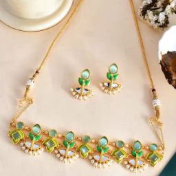 Voylla Forever More Lotus Choker Necklace Set-image-40